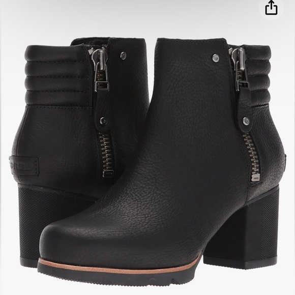 Sorel Women's Black Danica Leather Zip Block Heel Ankle Bootie Sz 10 - Picture 2 of 13